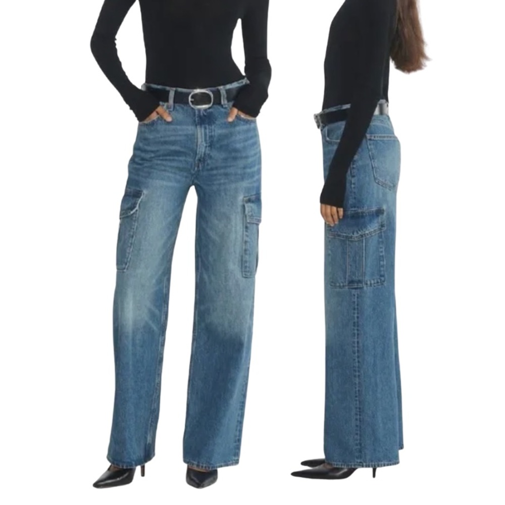 Farrah High Rise Wide Leg Cargo Denim